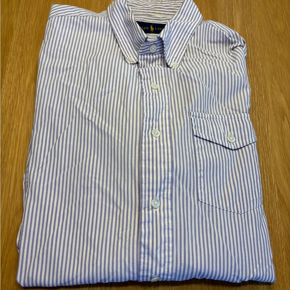 Ralph Lauren Men's Purple and White Striped Shirt